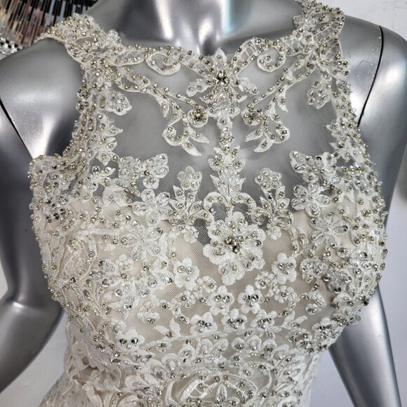 NWT~$2100~LO'ADORO~2/4~IVORY OFF WHITE RHINESTONE DETACHABLE TRAIN WEDDING DRESS - Picture 8 of 16